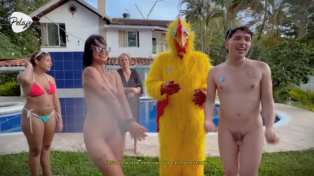 I'm upset with my step brother, I challenge him to an oil fight match outside the house, if I win we will fuck